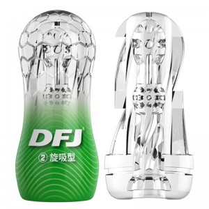 取悅 DFJ水晶透明飛機杯 男用自慰器 持久訓練器 柔軟吮吸顆粒軟膠 成人情趣用品(旋吸型-綠色)