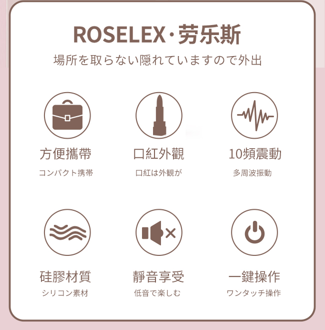 ROSELEX 勞樂斯 ‧ 艾米 探索雙穴5連珠按摩棒 ﹝一棒多用+10段激震變頻+精美口紅造型+磁吸式充電﹞