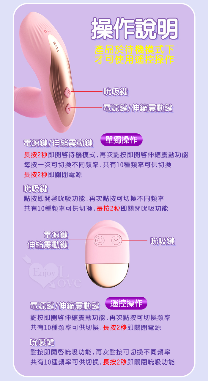 LILO 來樂 ‧ TABENA 戴貝娜 無線遥控~伸缩抽插+震動+吮吸頂到糕潮按摩器-雙10頻獨立控制可穿戴內褲調教﹝薰衣紫﹞