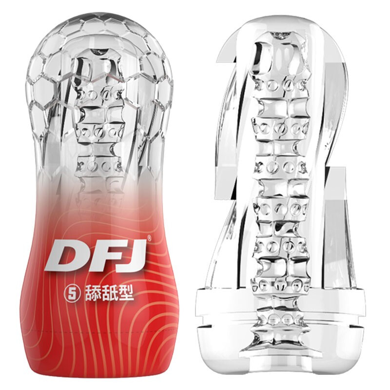 取悅 DFJ水晶透明飛機杯 男用自慰器 持久訓練器 柔軟吮吸顆粒軟膠 成人情趣用品(舔舐型-紅色)