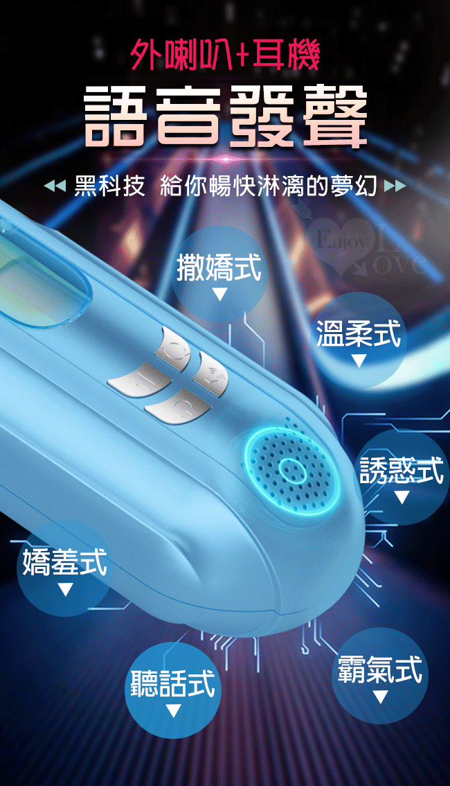 JIUAI 暴風 ‧ 伸縮旋轉叫聲免提吸盤自慰杯-藍色﹝6頻速度活塞伸縮+語音發聲+耳機+USB充電﹞