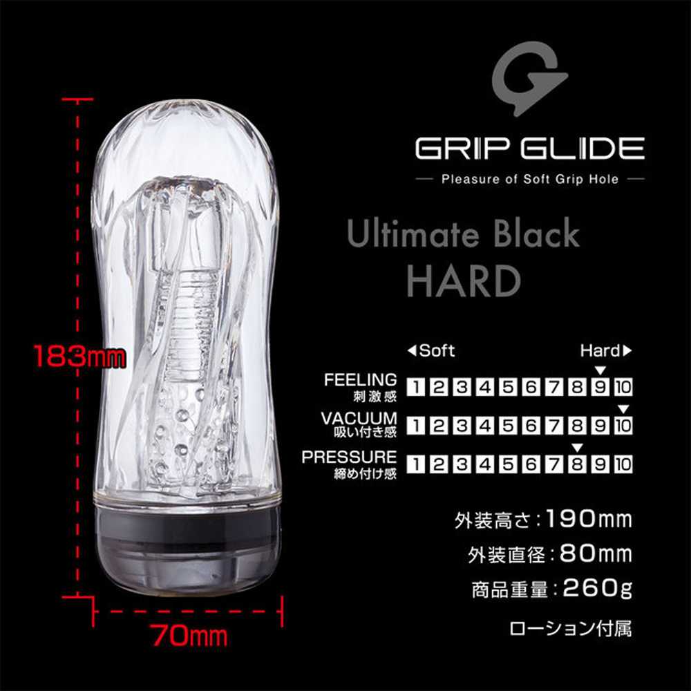 日本T-BEST GRIP GLIDE Ultimate可捏的透明高潮飛機杯(終極黑-硬版)